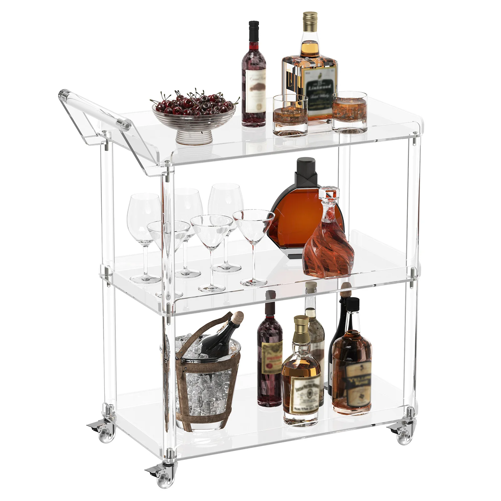 

Acrylic cart bar cart storage removable universal wheels three-layer transparent