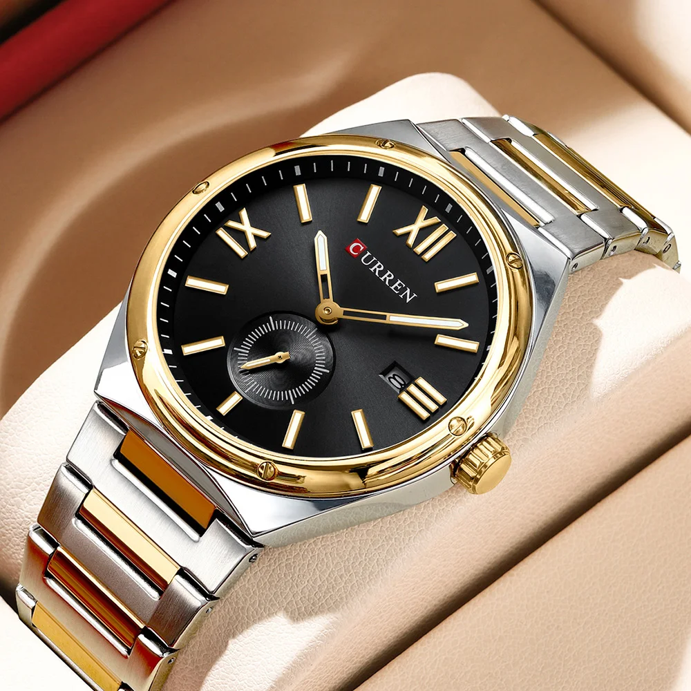 CURREN Luxury Watch Business Waterproof Male Clock Luminous Date Stainless Steel Square Quartz Men Watch reloj hombre