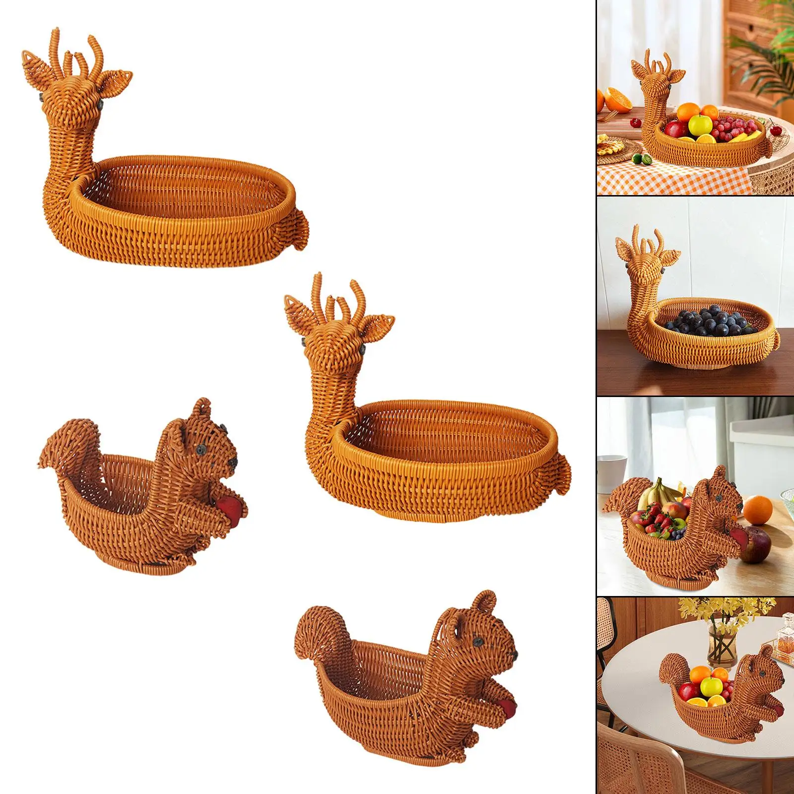 Fruit Basket Animal Shaped Bread Basket PP Material Restaurant Basket Snacks Holder Food Serving Tray for Bakery Brown