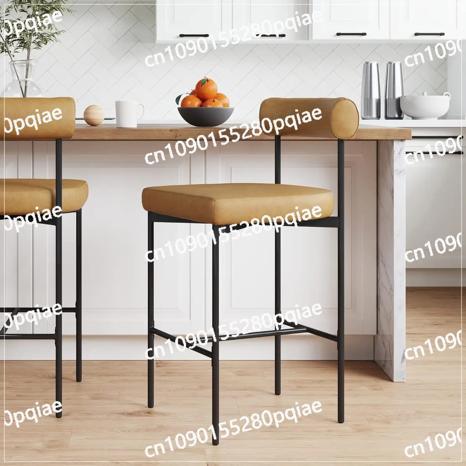 Dahlia Counter Height Chair, Modern Barstool with Back, Mid-Century Metal Legs and Leather Padded Cushion for Kitchen