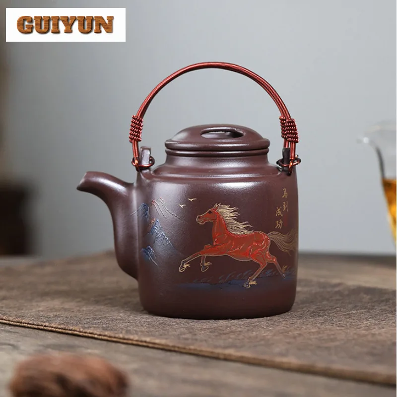 

420ml Ancient Yixing Purple Clay Teapots Handmade Yang Tong Pot Raw Ore Purple Mud Kettle With Filter Chinese Zisha Tea Set Gift