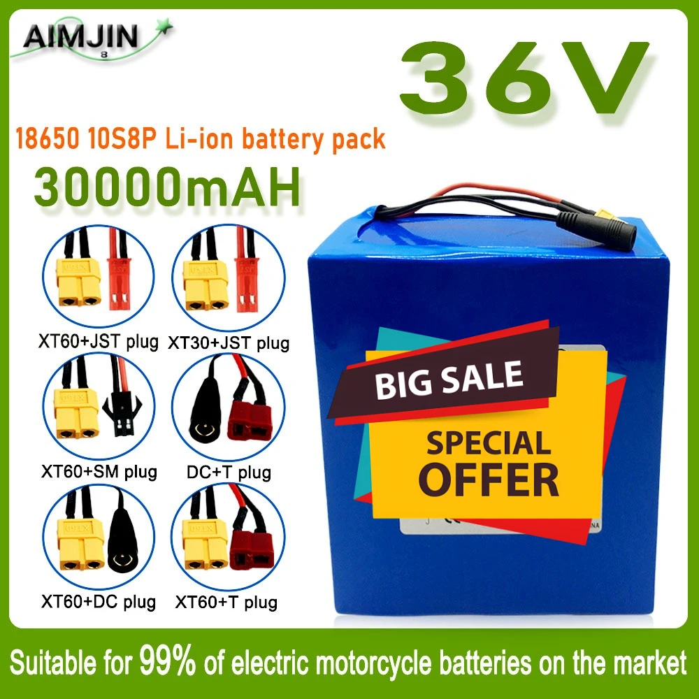 A-Class 18650 10S8P 36V 30Ah Lithium Battery Pack 1500W Built-in BMS Deep Cycle for Electric Scooter and Energy Storage Backup