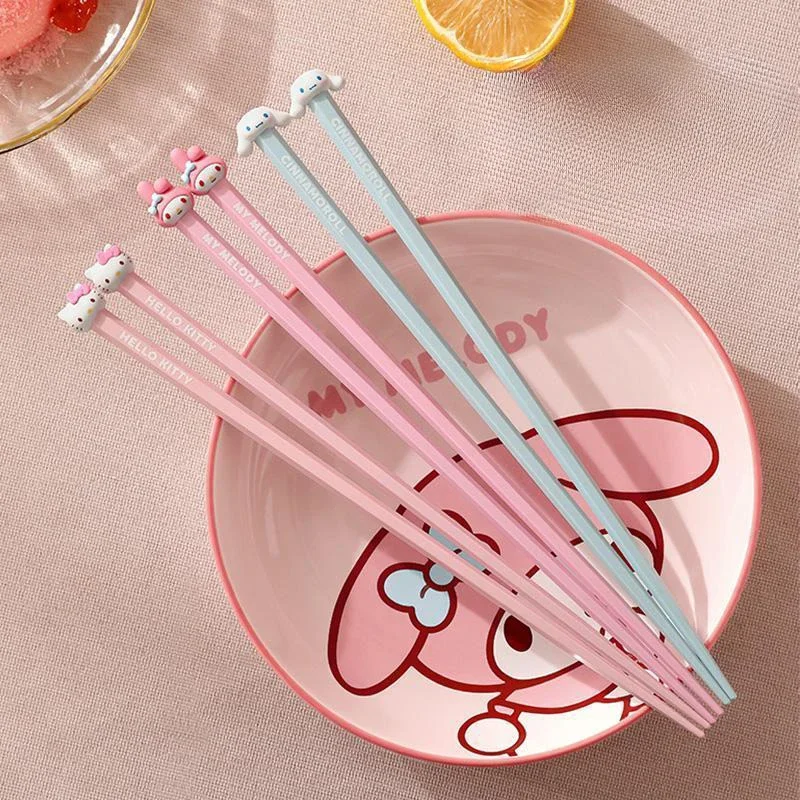 Sanrio Hello Kitty Cute Alloy Chopsticks Matte Texture Anti Slip High End Household Tableware Anti Mold Children's Products