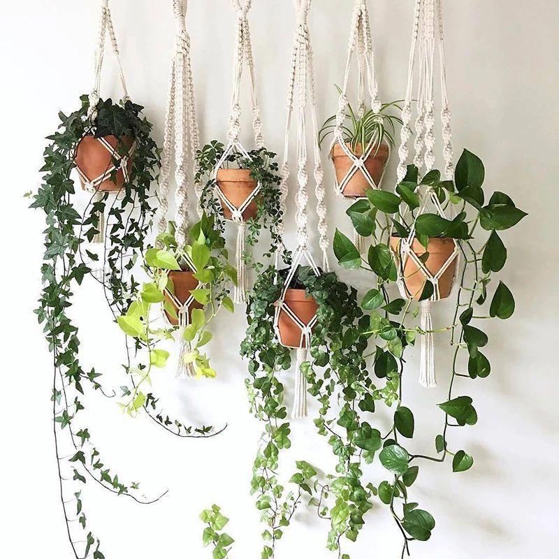 1Pcs Macrame Plant Hanging Basket Cotton Rope Hanger Flower Pot Handmade Macrame Pot Pocket Wall Boho Courtyard Home Decor