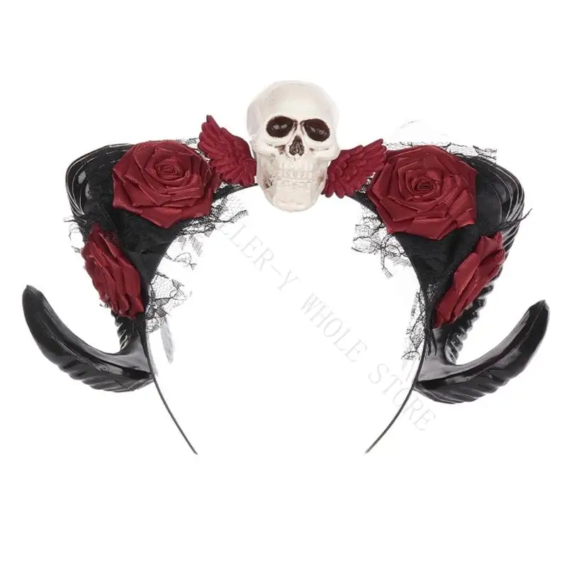 R7UF Halloween Horned Headband Costume Hairband with Easy Wear Design, Oversized Sheep Horn Look, Photo Prop Appeal, and Stage