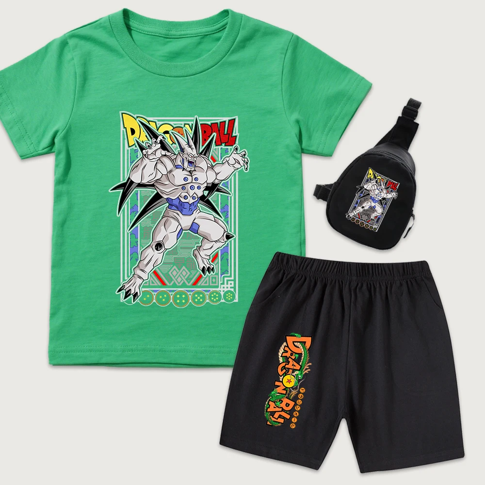 Dbz Syn Shenron Anime Print Kids Boys Girls Cotton T Shirt Shorts Mini Chest Bag 3 Piece Set Casual Summer Outfit
