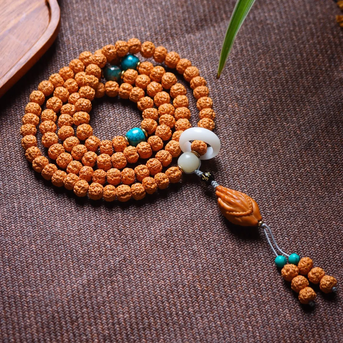 Boutique Natural Small Rudraksha  Bracelet 10mm Neck Hanging Sweater Chain Vajra with Buddha Hand Pendant Handheld  Gift  New