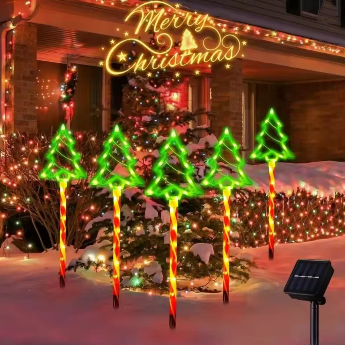 Solar powered Christmas tree ground mounted lights, courtyard path atmosphere decorative lights, 5PCS/set, celebrating Christmas