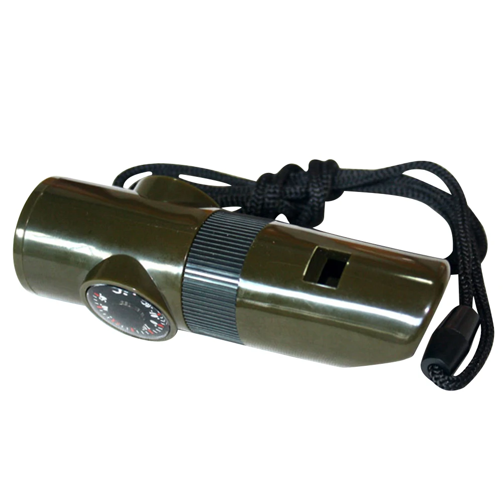 7 in 1 Compass Survival Whistle Multifunctional Thermometer Compass Whistle Magnifier Flashlight High Decibel for Camping Hiking