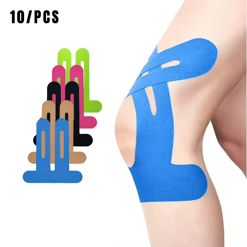 10PCS Kinesiology Tape For Knee Sport Protection Elastic Patches Breathable Precut Knee Athletic Tape Shoulder Muscle Support