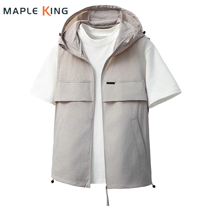 

Summer Cool Feeling Sun Protection Hooded Vest for Men Waistcoat 2025 Summer Outdoor Travel Camping Mens Workwear Fishing Vest