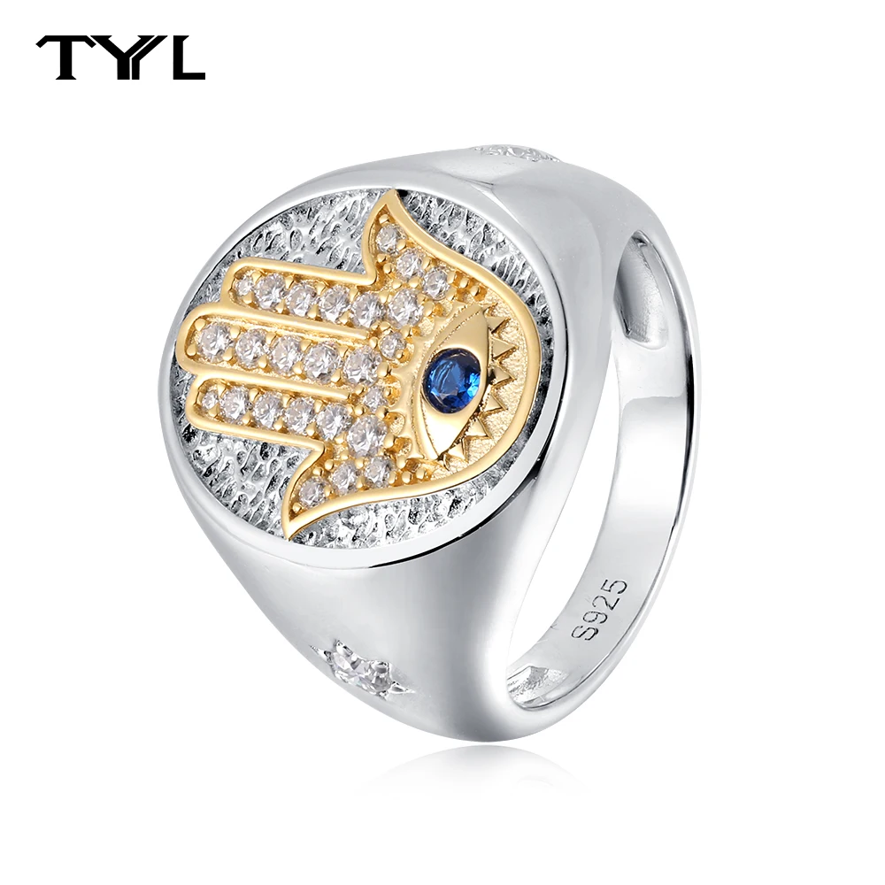 

TYYL S925 Sterling Silver Devil's Eye Ring for Women Men Sapphire Evil Eye Finger Rings Moissanite Star of David Couple Jewelry