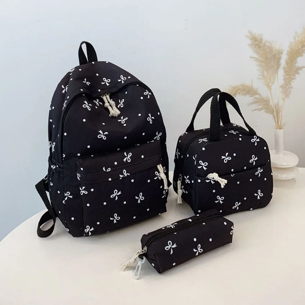 3-teiliges einfaches Rucksack-Set mit Handtasche und Federmäppchen, Kawaii-Nylon-Rucksack, schöne Schleife, Laptop-Rucksack, Schule, Outdoor-Rucksack