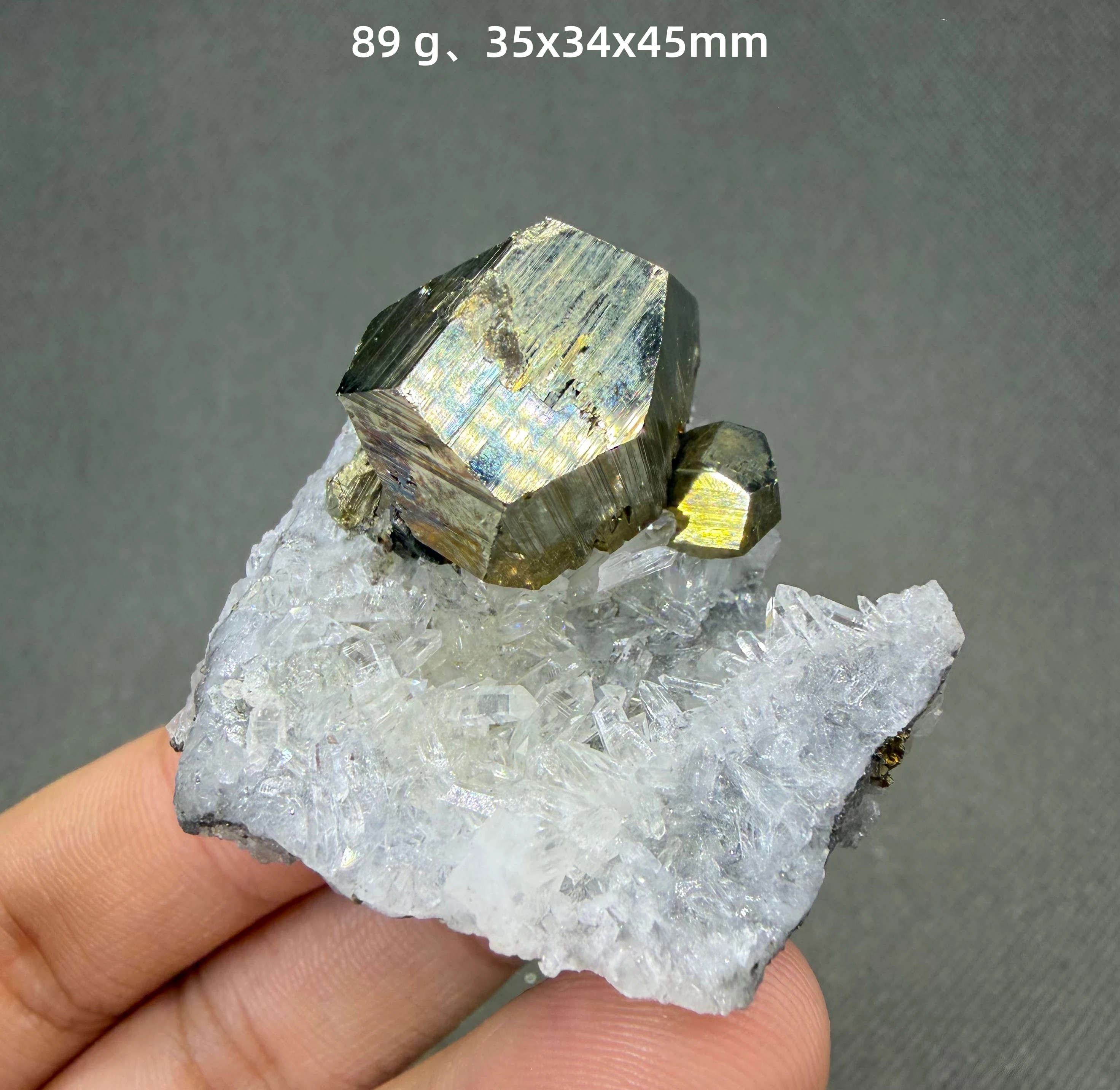 89 g Natural Polyhedral Pyrite with Quartz mineral specimen + healing quartz crystals and stones rock