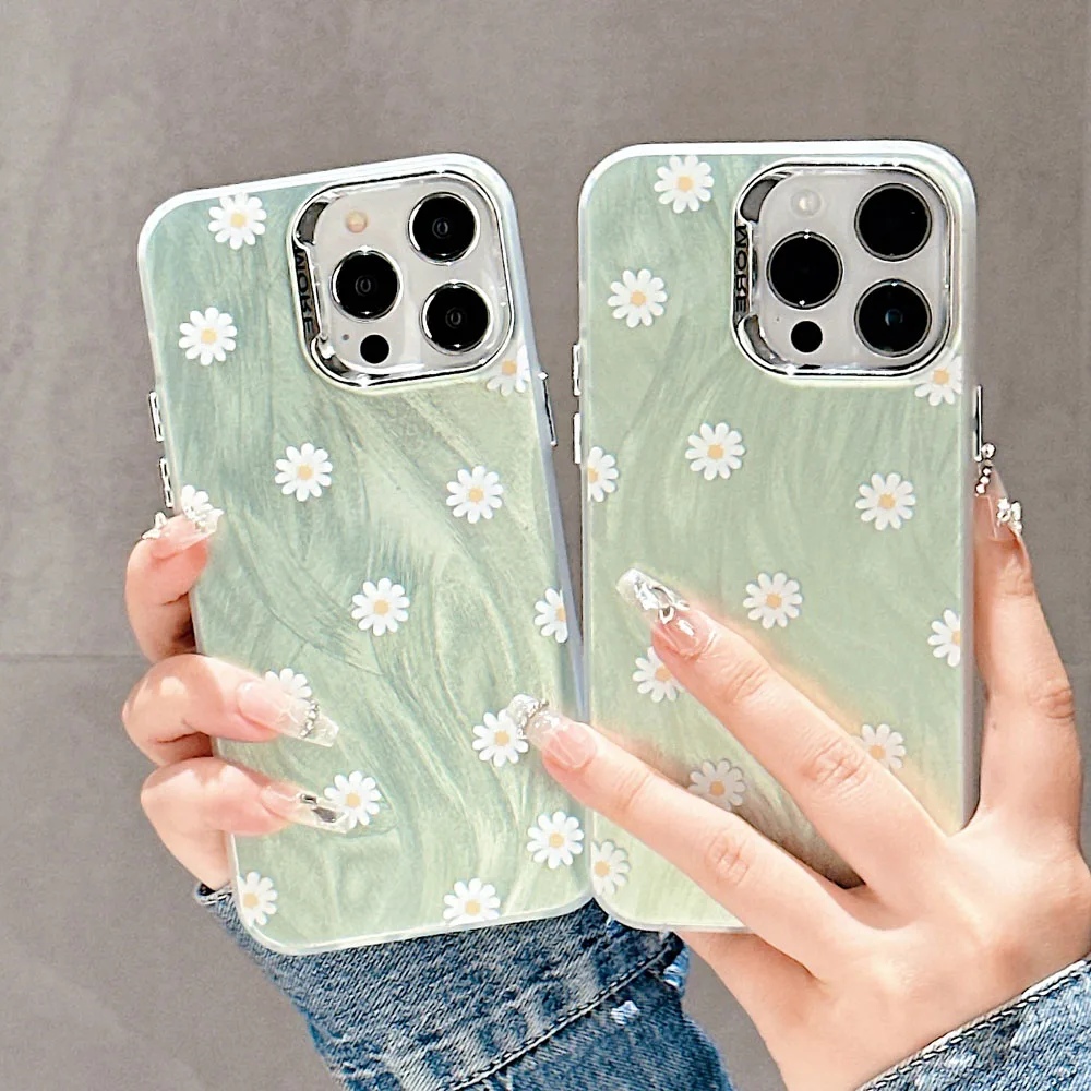 

New Beautiful phone case for iPhone, 11,12,13,14,15 Pro Max, TPU + PC, silky organized, shock-proof phone case with floral line
