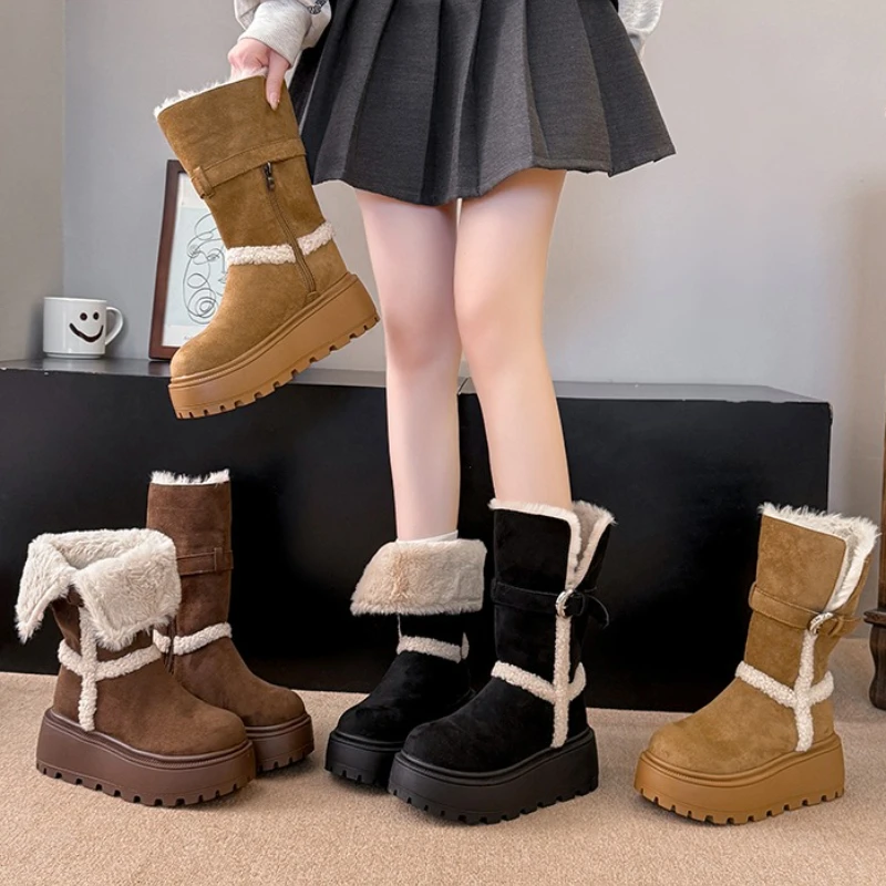 

Зимние теплые хлопковые женские зимние ботинки на меху, модная обувь на массивной платформе на плоской подошве, женские удобные короткие ботильоны с мехом
