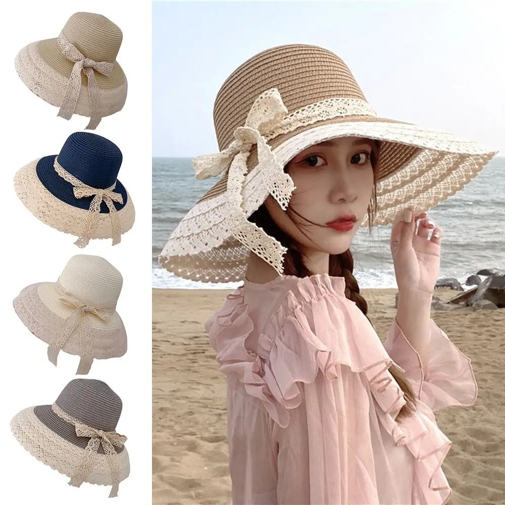 Summer Sun Hats New Fashion UV Protection Wide Brim Casual Hat Lace Trim Breathable Beach Hat Travel