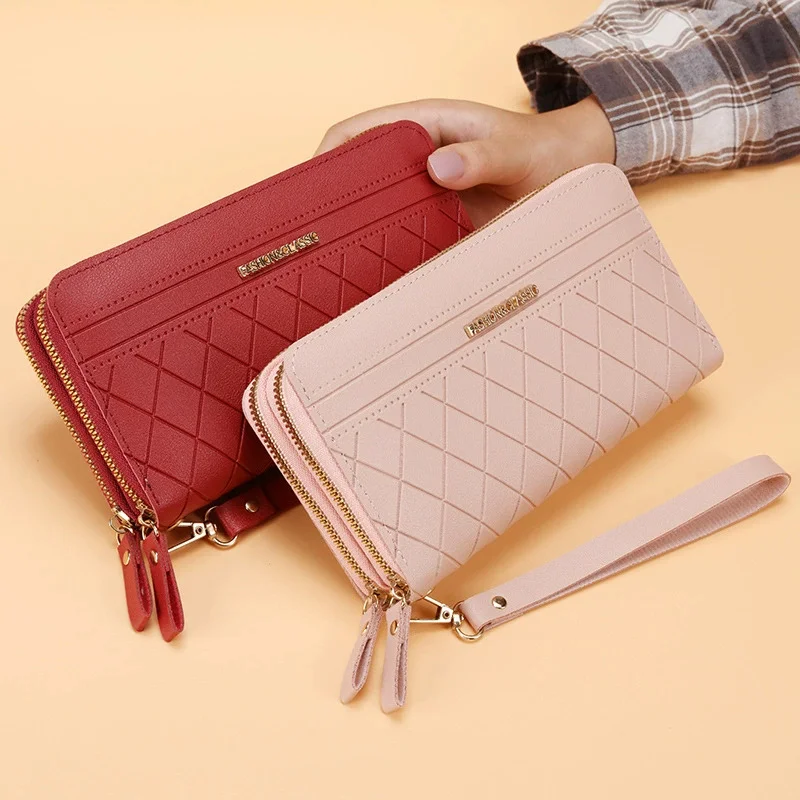 Simple Retro Double Zipper Long Wallet for Women Female Purses Coin Purse Card Holder Girl Fashion Large Capacity Wallet