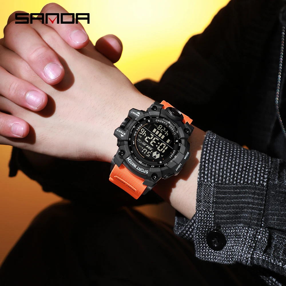 Moda SANDA 6229 Orologio elettronico digitale per studenti Orologio elettronico da uomo militare multifunzionale impermeabile LED 2025