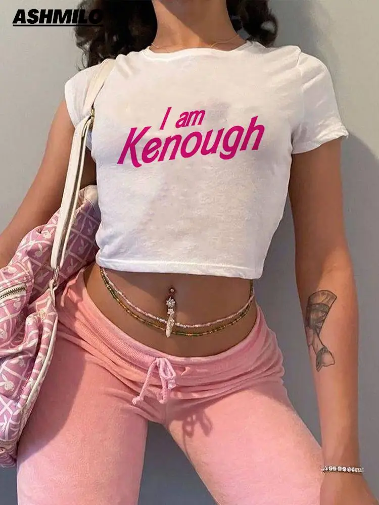 

I Am Kenough Y2K Letter Graphics Punk Baby Tee Streetwear Summer Women Vintage Casual Crop Top Harajuku Short Sleeve T-shirt