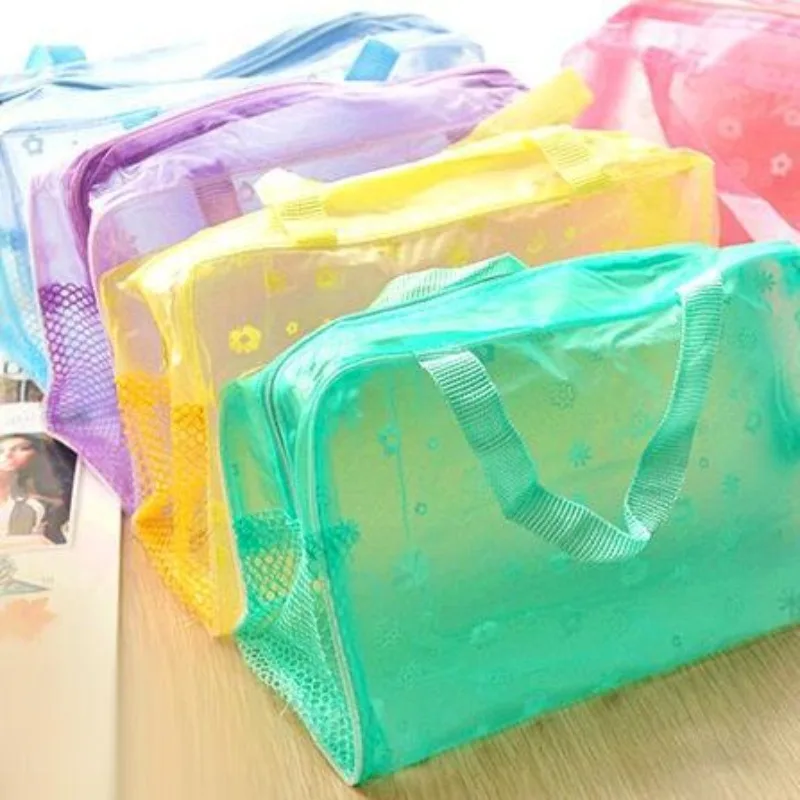 Waterproof PVC Cosmetic Storage Bag for Women Floral Transparent Wash Bag Creative Home Outing Travelling Bath Bags 파우치