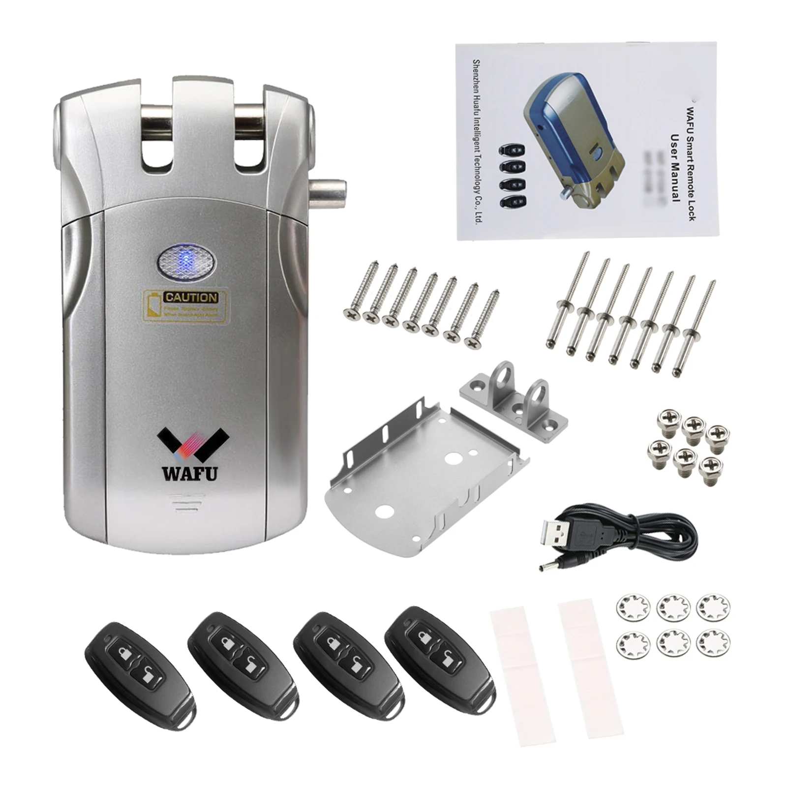 WF-018 Wireless Remote Control Lock Security Invisible Keyless Door Entry Intelligent Lock Zinc Alloy Metal with 4 Remote Keys