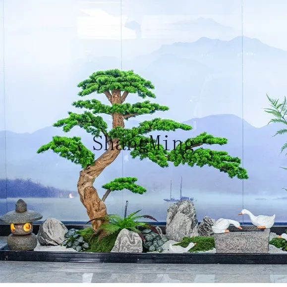 CL  New Chinese Green Plant LandscapeWelcome Pine False Pine Large Decorative Tree Hotel Zen Landscape Ornament Entrance