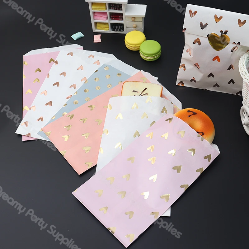 12pcs Thicken Gift Paper Bag Dot Stickers Toffee Sweets Cookies Heart Kraft Paper Bag Christmas Party Craft Bags Pouch Birthday