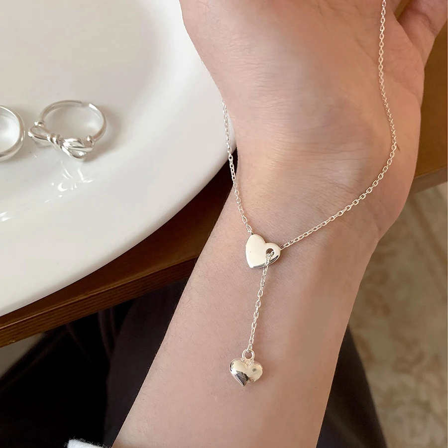 925 فضة قلادة القلب قلادة الحب قابل للتعديل المختنق أنيقة للنساء فتاة مجوهرات هدية دروبشيبينغ بالجملة