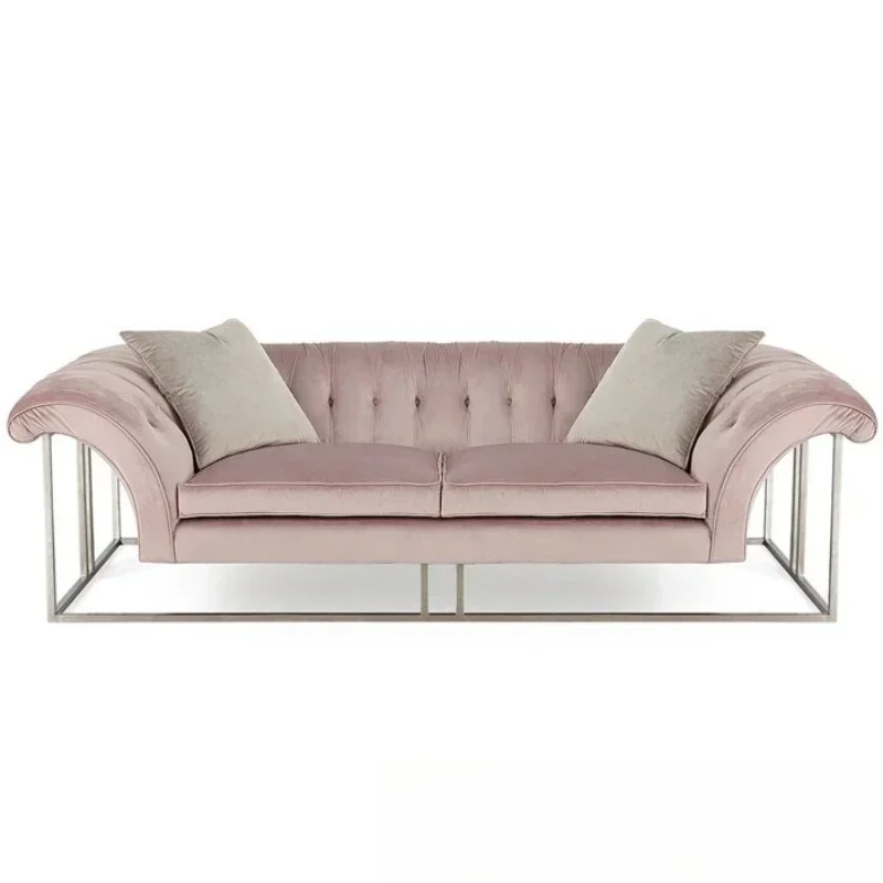 Simple and modern fabric three-person sofa furniture hotel beauty salon pull-up soft bag double reception sofa