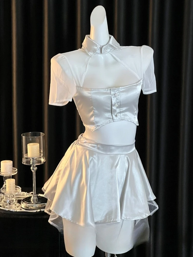 

Чистая и элегантная марлевая форма для косплея с открытой спиной для девочек, женский умный наряд интернет-знаменитостей, мини-юбка, сексуальный