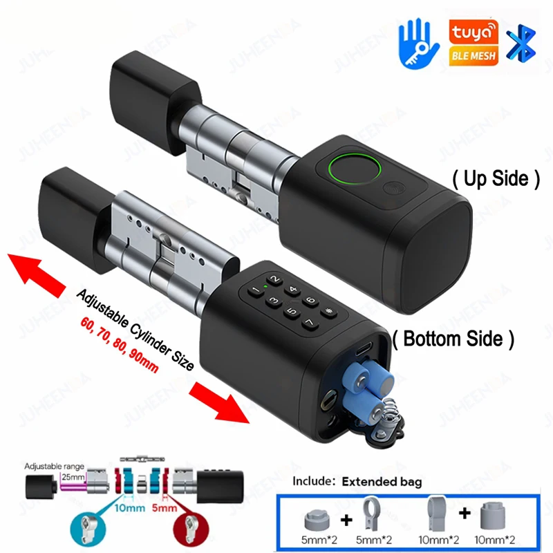 

New TUYA Or TTLock APP Adjustable Smart Cylinder Lock Fingerprint Password Digital RFID Card Key App Unlock Eletronic Lock Core