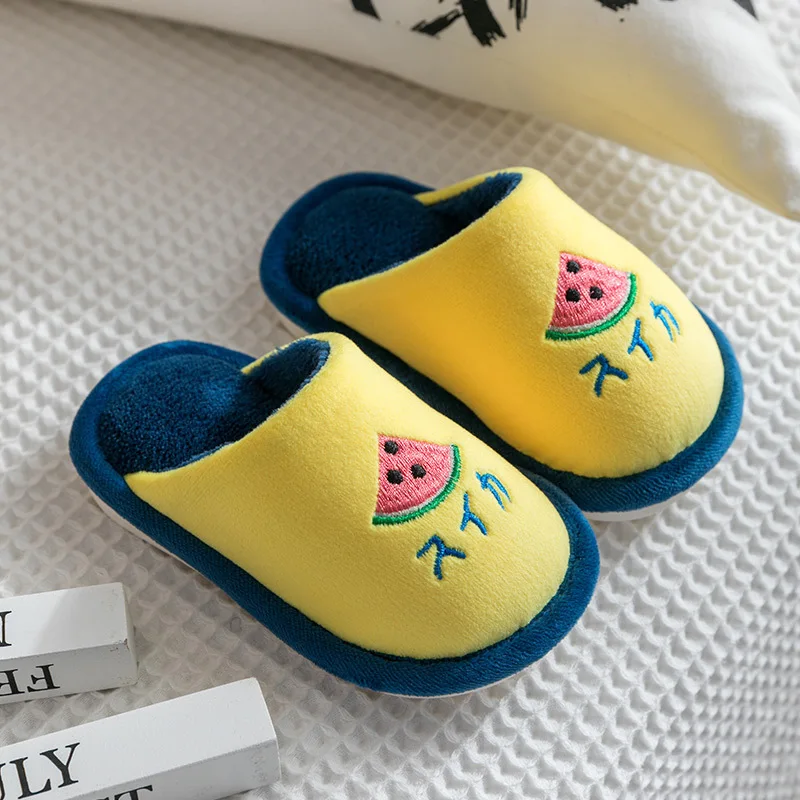 2024 New Warm Winter House Slippers For Girls Boys Cute Fruit Pattern Japan Bedroom Children Cotton Home Shoes