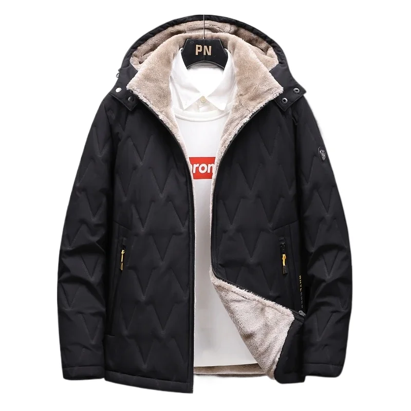 

Теплая флисовая зимняя куртка для мужчин, новая, больших размеров, с капюшоном, парка из овечьей шерсти, толстая верхняя одежда, оверсайз, с мехом, утепленное пальто