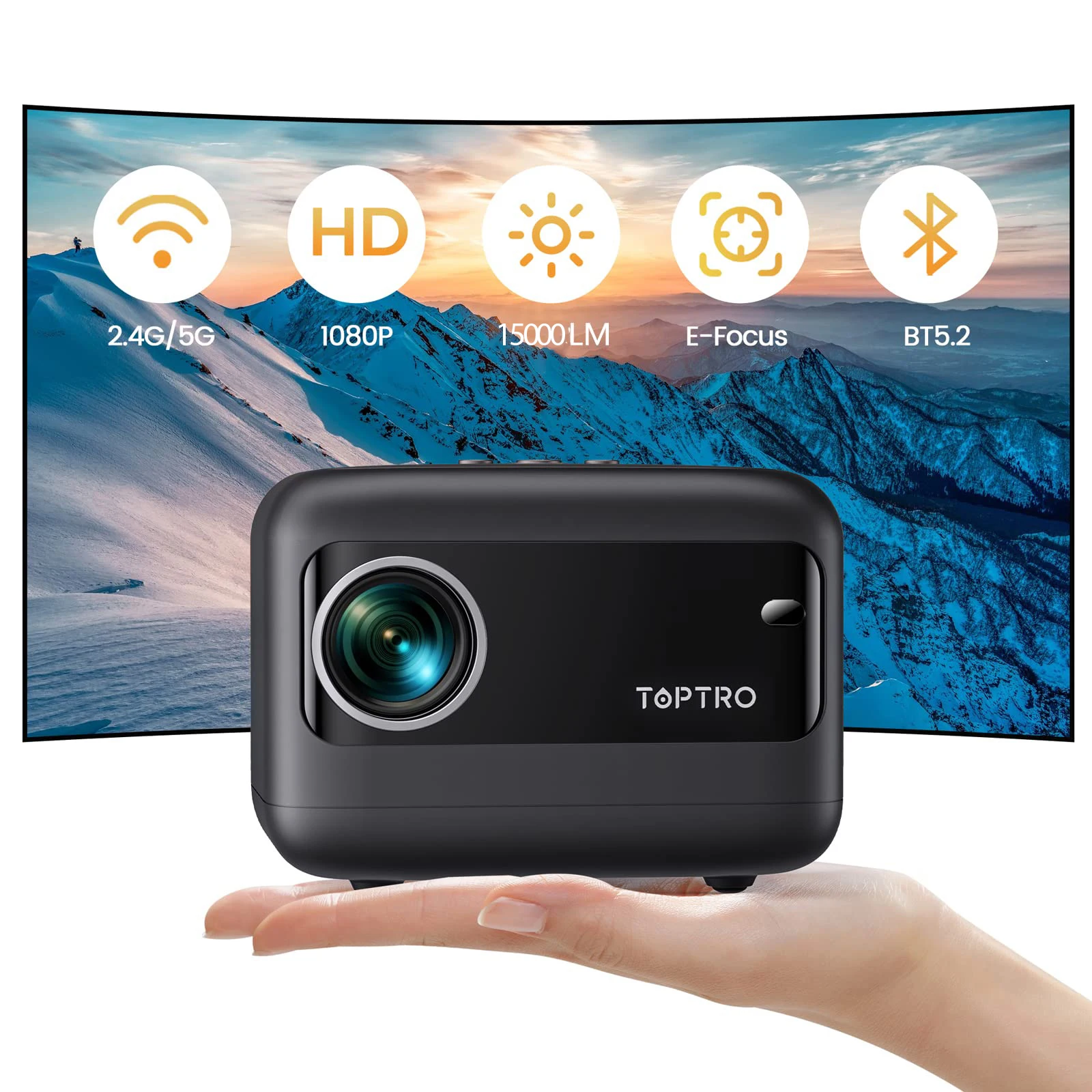 TOPTRO MINI Projetor WiFi Bluetooth Projetor 15000 Lumens Projetores portáteis com suporte para vídeo 1080p para cinema doméstico ao ar livre