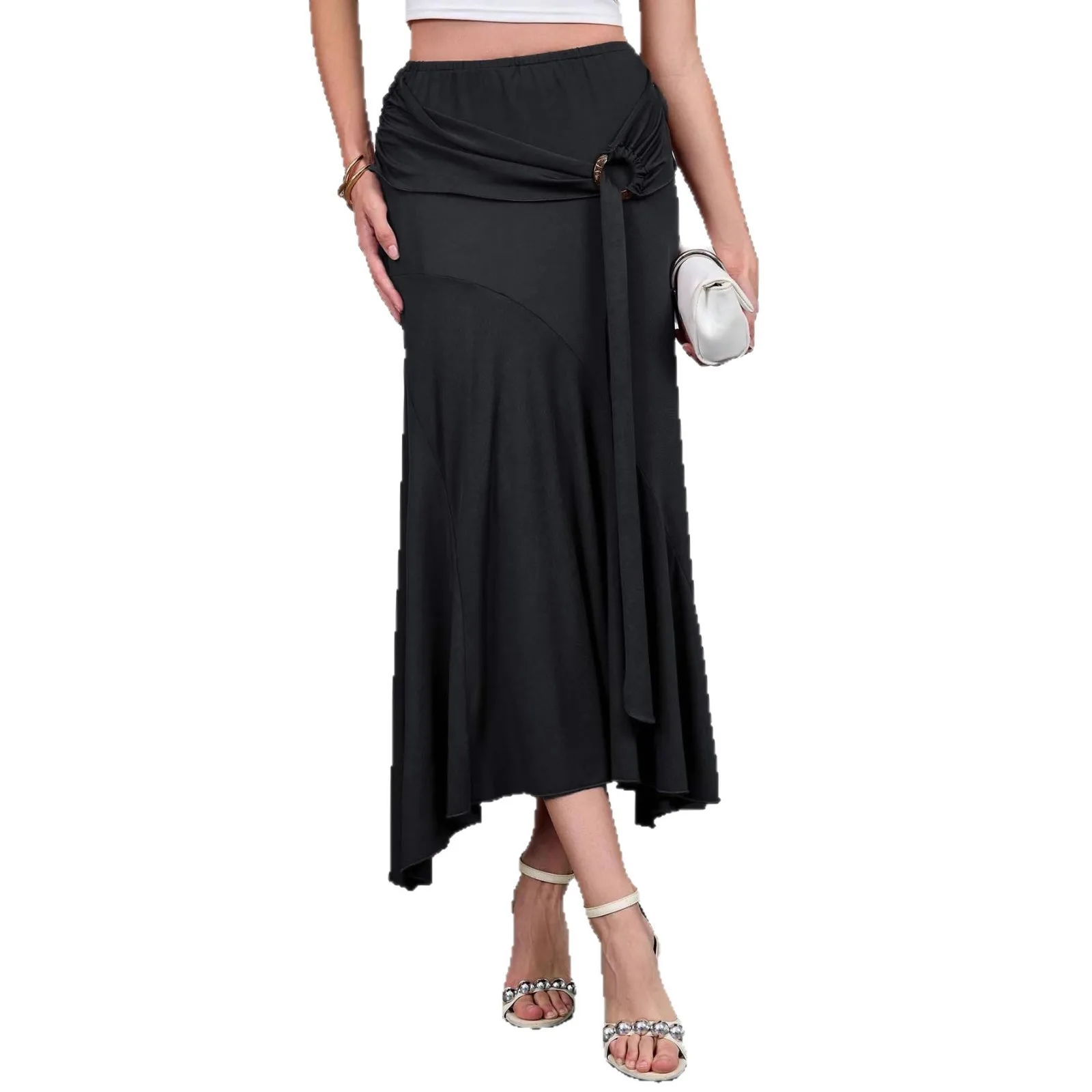 Amazon 2026 Spring New Wooden Decoration High Waist Slim-fitting Hip-wrapped Streamer Women's Skirt Cw25968