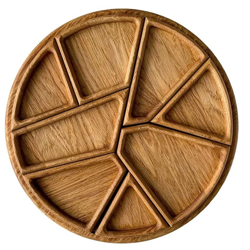 Funny Puzzle Serving Tray Wood - with 8 Removable Compartments, Christmas Wooden Fruit Food Platter for Coffee Table-A63M
