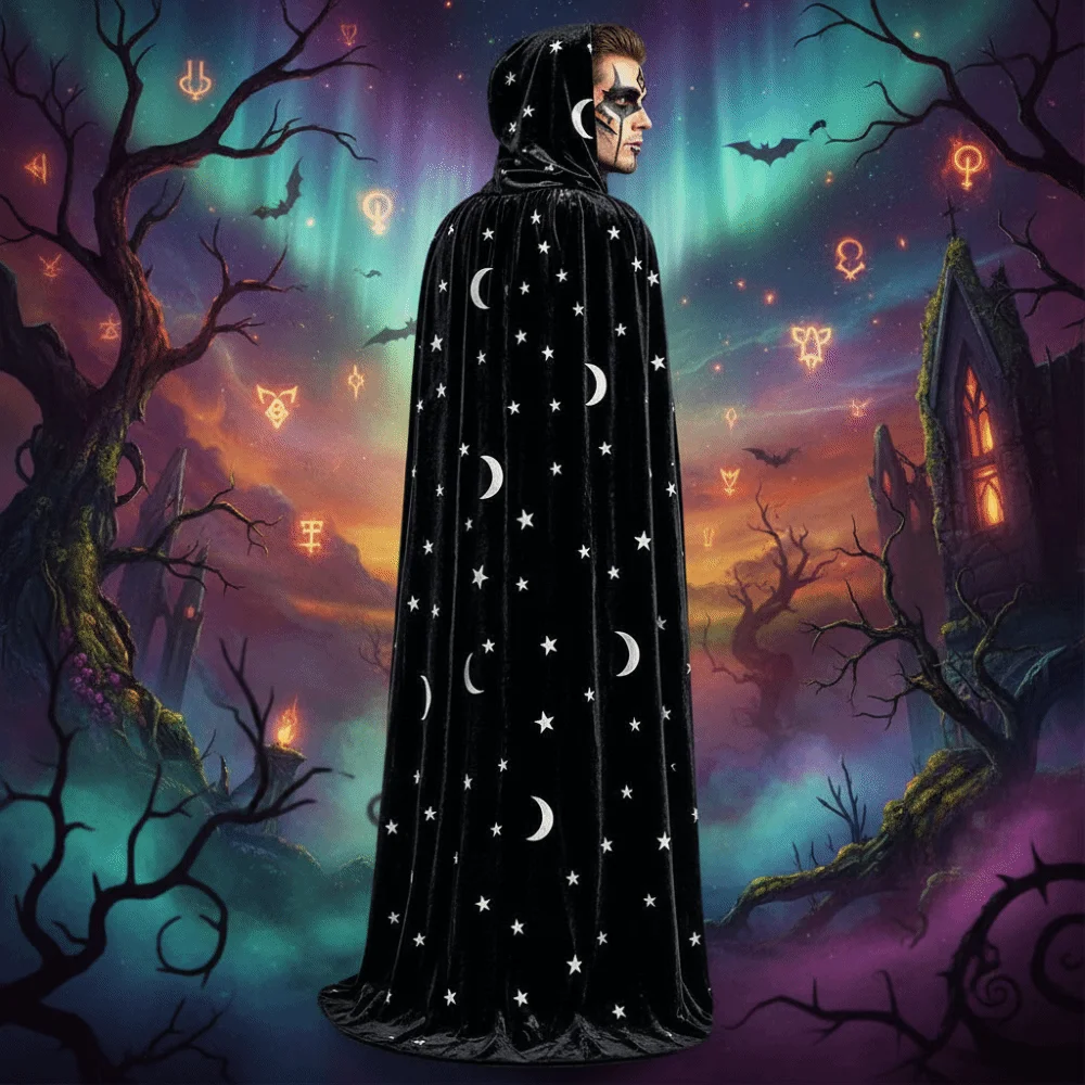 Tie Up Closure Velvet Hooded Cloak Soft Fabric Flowy Drape Gothic Party Apparel Rich Texture Wrinkle Resistant Costume Robe