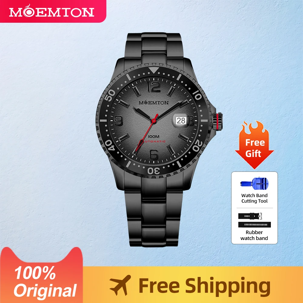 MOEMTON Original Men\'s mechanical watch Sapphire glass  watch 10bar 100M waterproof sports diving watch  Luxury  Stainless steel