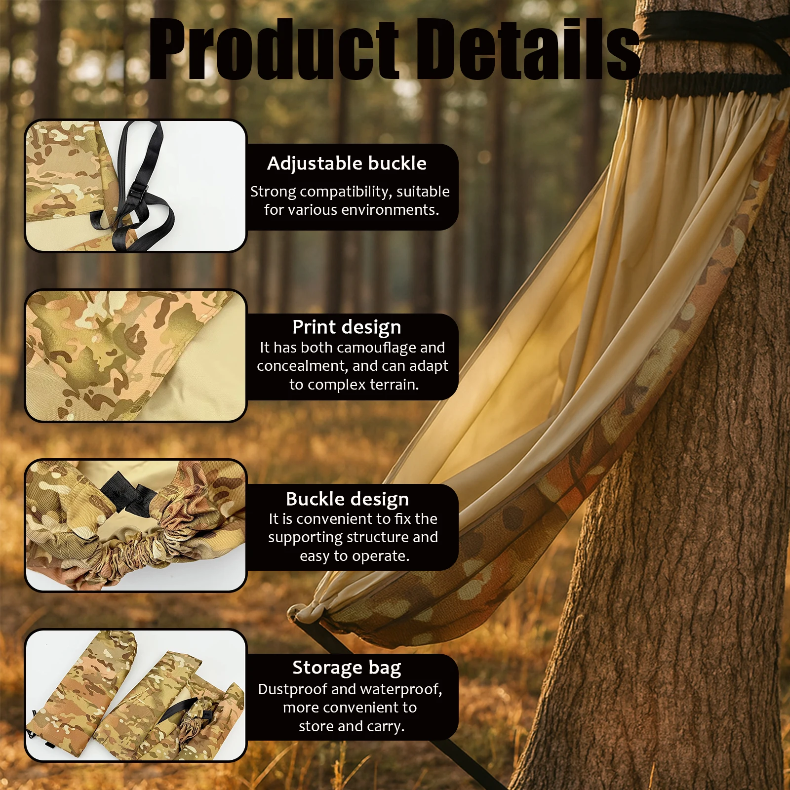 Hunting And Fishing Outdoor Chairs - أرجوحة تخييم خارجية مموهة لشخص واحد،