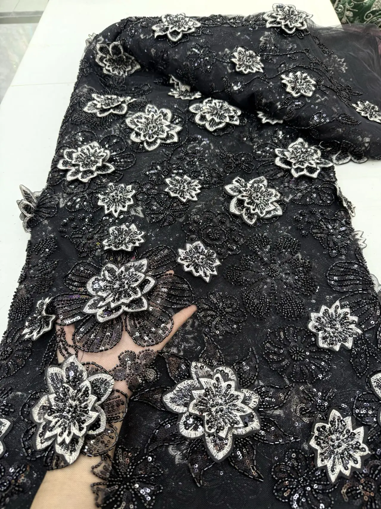 2025 Hot Selling Lace Fabric Nigerian for Women Party Dress Luxury Embroidery 3D Flower Sequins Beads High Quality Africa French