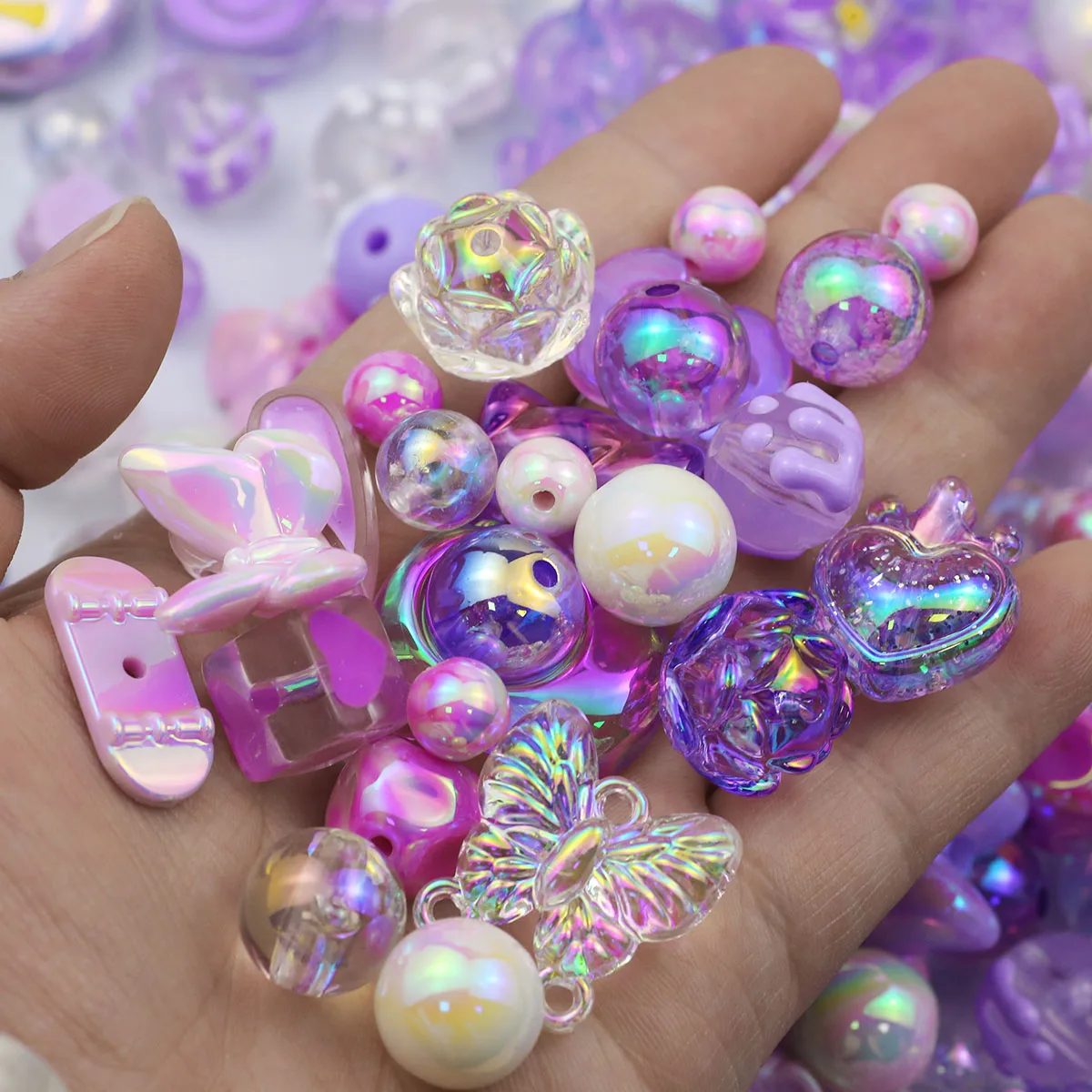 الأرجواني 60 جرام الاكريليك متعدد الألوان مختلط نمط فضفاض الخرز لصنع المجوهرات أساور سلاسل الهاتف المعلقات لوازم النتائج