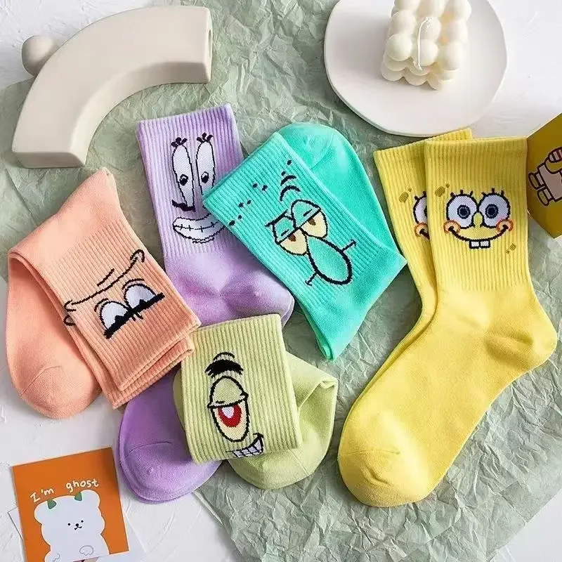 5 Pairs of Socks SpongeBob SquarePants Kids Cartoon Versatile Sweet Socks