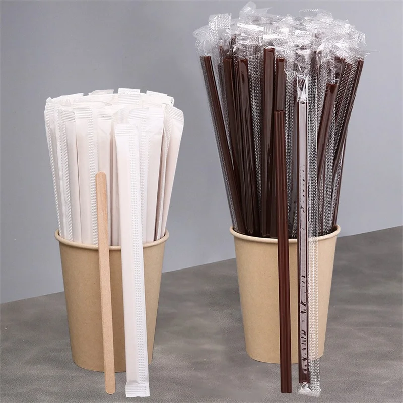 500pcs Disposable Wooden Coffee Stirrers Hot Cold Drinking Stir Beverage Stir Sticks Biodegradable Bar Cafe Use 11/14/17.8/19cm