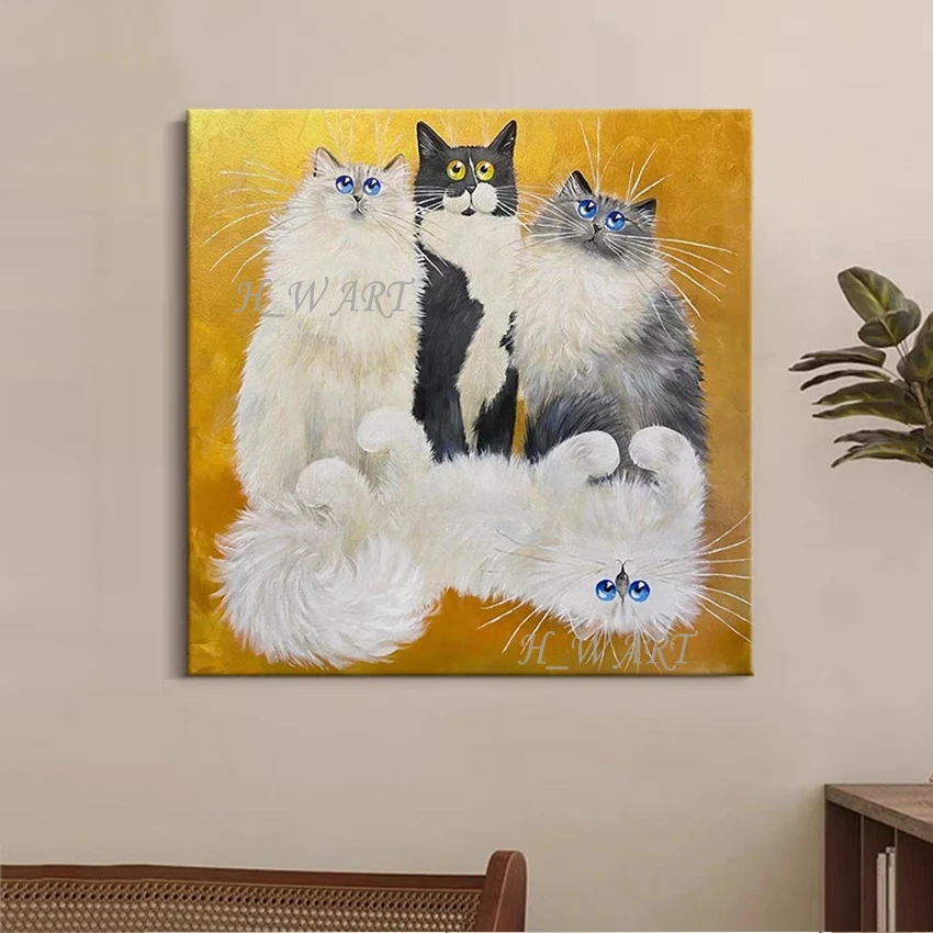 غرفة النوم الحديثة الديكور صورة غير المؤطرة الفني كبير الحجم القط الحيوان اللوحات الزيتية قماش مجردة تصميم الفن جدار