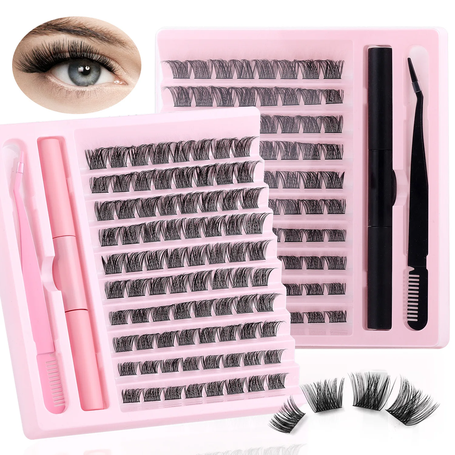 Hot Selling DIY Segmented False Eyelash Glue Tweezers Set, Single Cluster Simulation Eyelash Wholesale