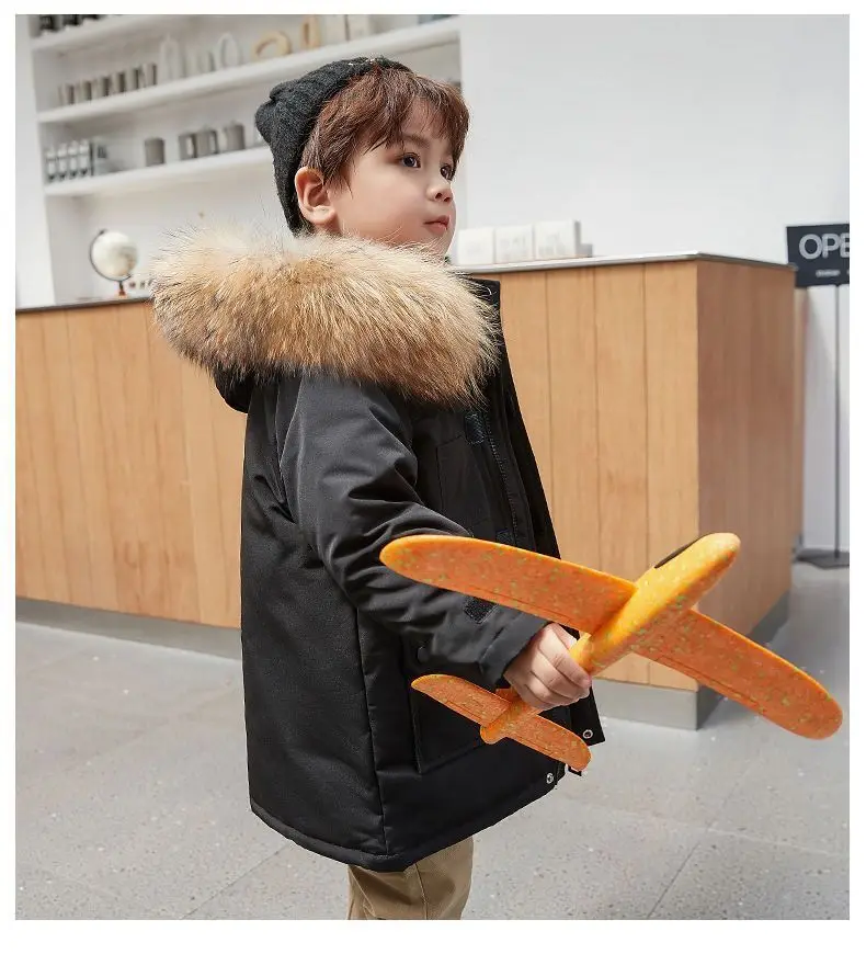Winterwarme Daunenjacke für Kleinkinder, die laufen lernen, mit Kapuze, Jungen- und Mädchenbekleidung, Outdoor-Jacke mit dickem Wollkragen – Detail 13