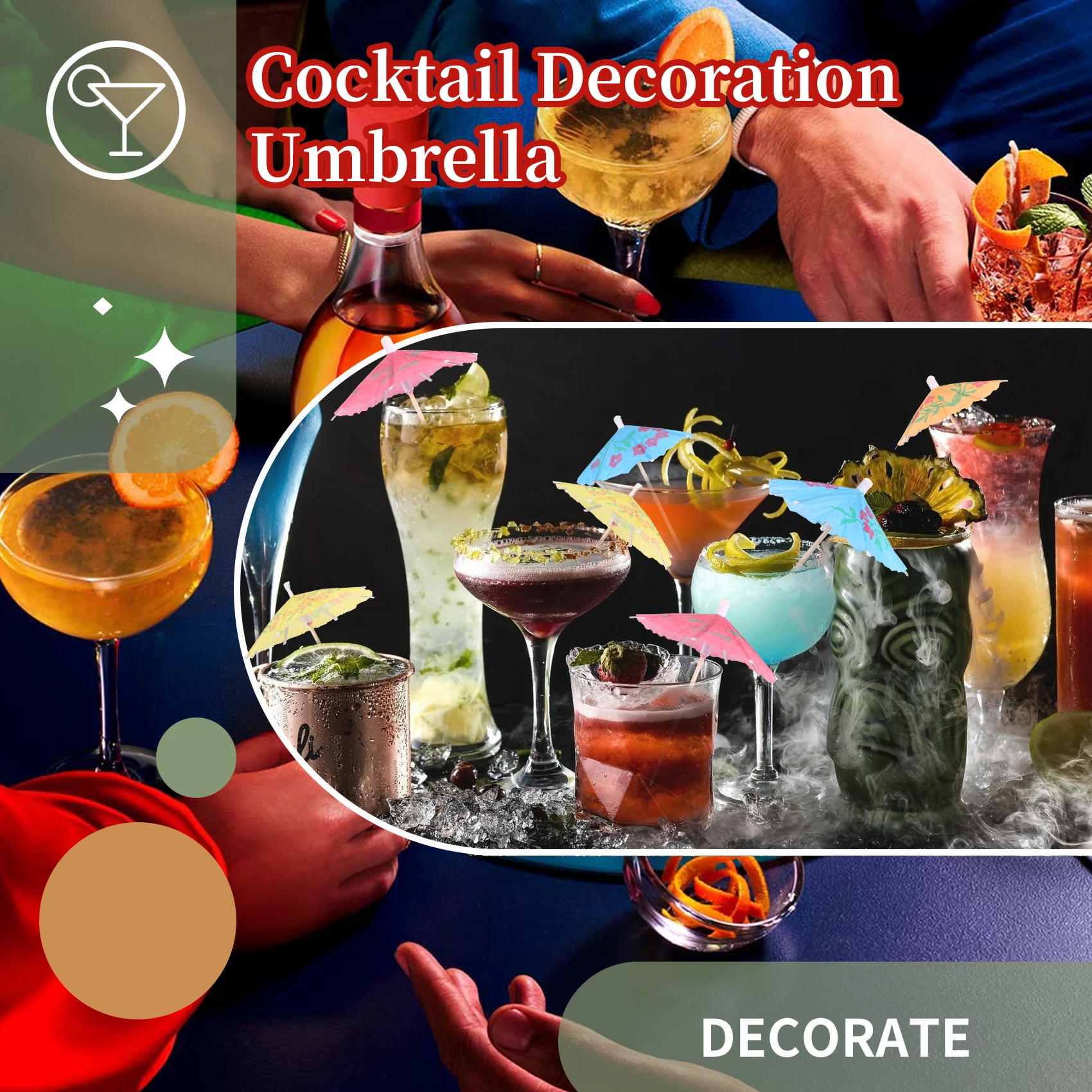 ABZL 144Pcs Cocktail Umbrella for Drink&Food, Decorative Toothpicks for Party,Hotel, Restaurant,Tiki Bar,Hawaiian Party