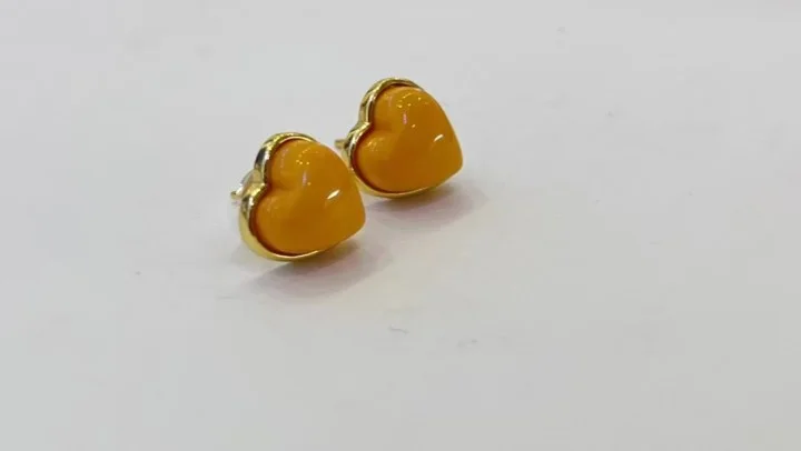 Adorable Heart Stud Earrings 925 Sterling Silver Natural Baltic Amber Love Ear Stud Fine Jewelry Wholesale/Retail/Custom Bijoux