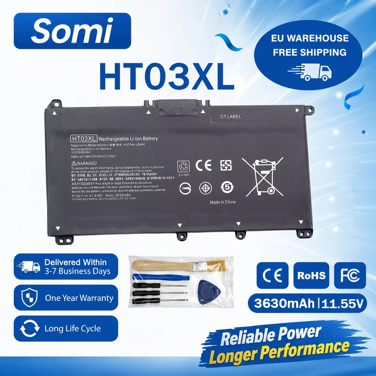 SOMI HT03XL Laptop-Akku L11119-855 für HP Pavilion 15-DA 15-DB 15-DW 15-CS 15-DY 17-by 17-CA 14-CE 14-CF 14-DF 14-DQ